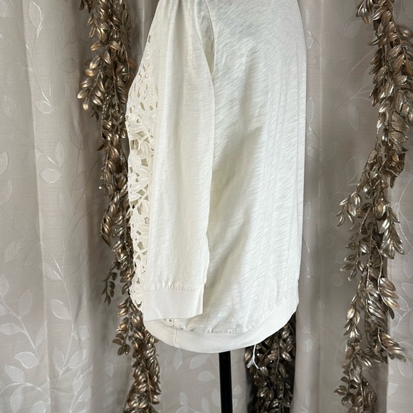 Loft Women’s Medium Ivory Lace Crochet Front 3/4 Sleeve Pullover Top Boho Casual - Picture 5 of 9